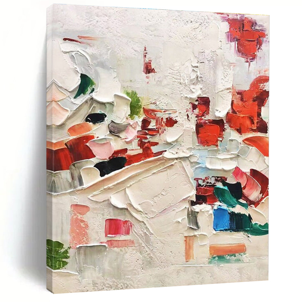 “Red - Colorful Impasto Abstract” - Multicolor, Red Abstract Impasto Painting On Canvas PS0731