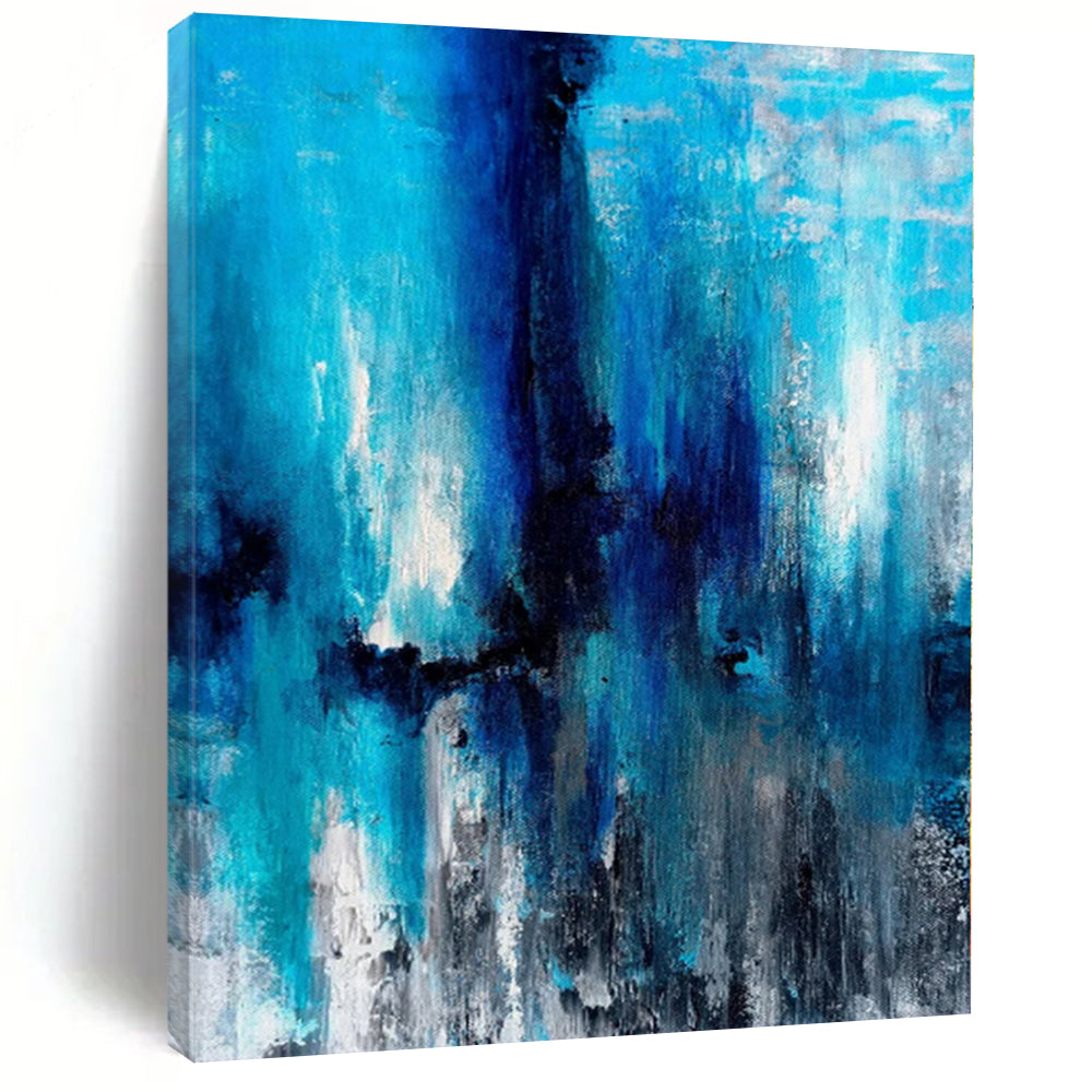 “Blue and Gray Abstract Cascade” - Abstract Expressionist Painting On Canvas PS0024