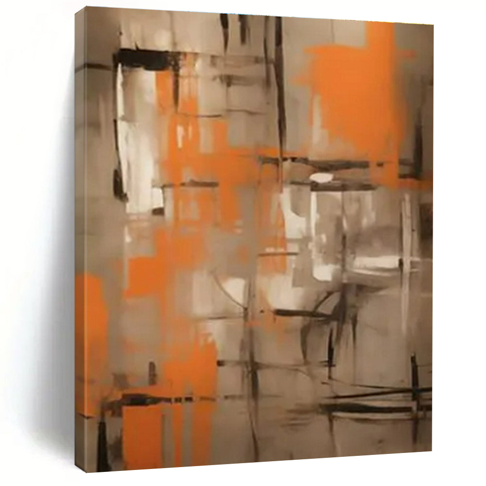 Orange & Grey Abstract Grid Painting On Canvas PS0816