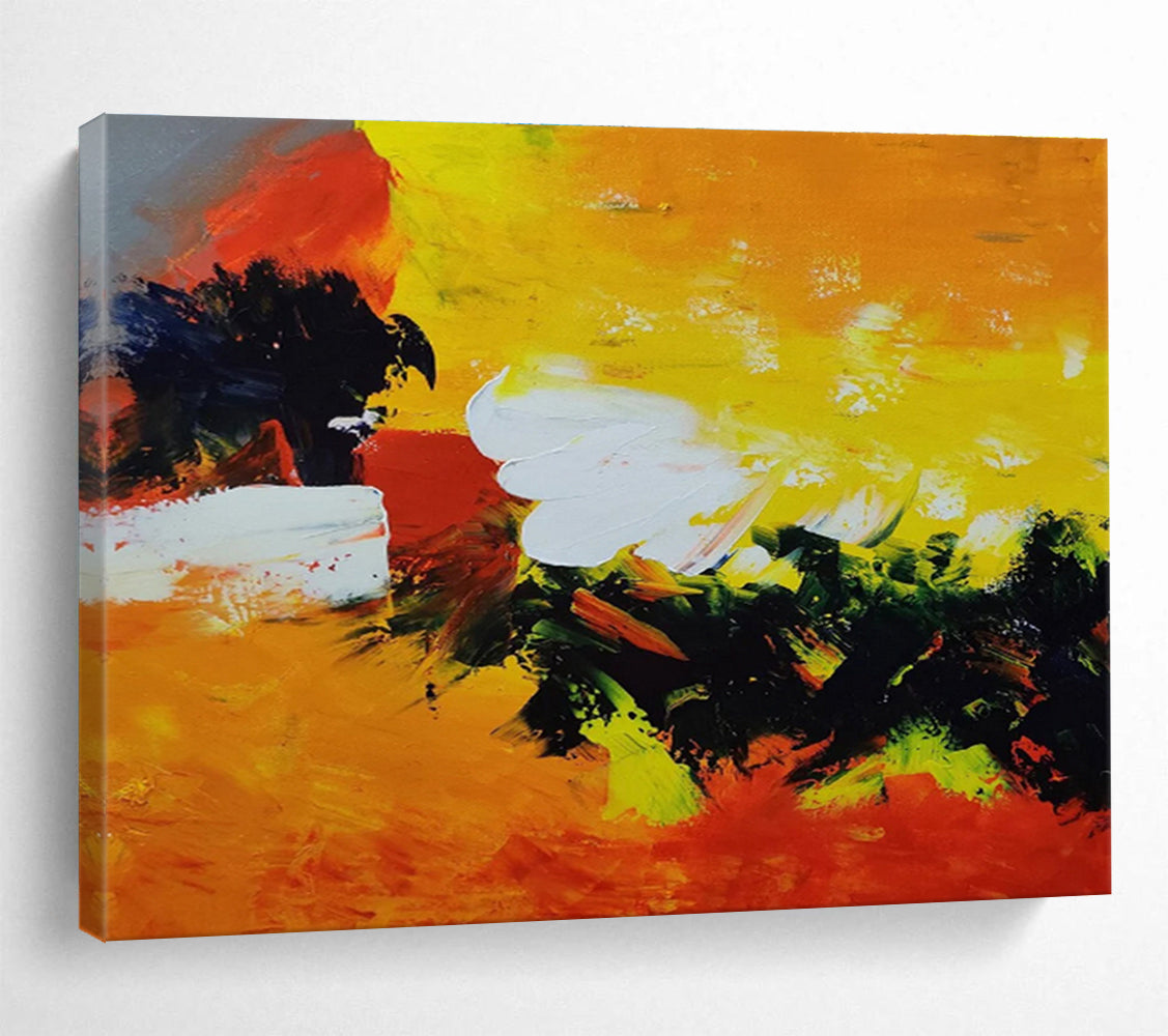 Fiery Abstract: Yellow, Orange & Green Expressionist Painting for Modern Living Room & Creative Studio DKS652