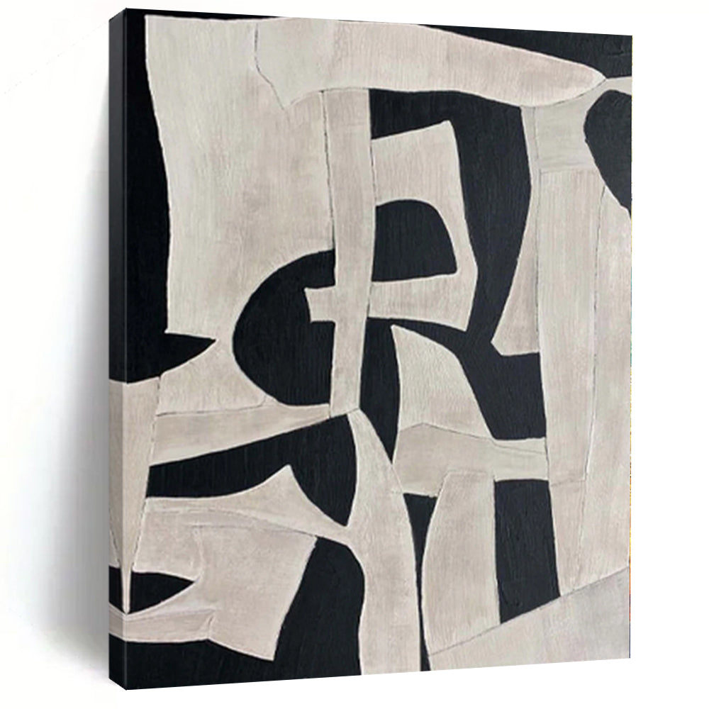 “Black - White Organic Geometric” - Artistic Abstract Painting On Canvas PS0132
