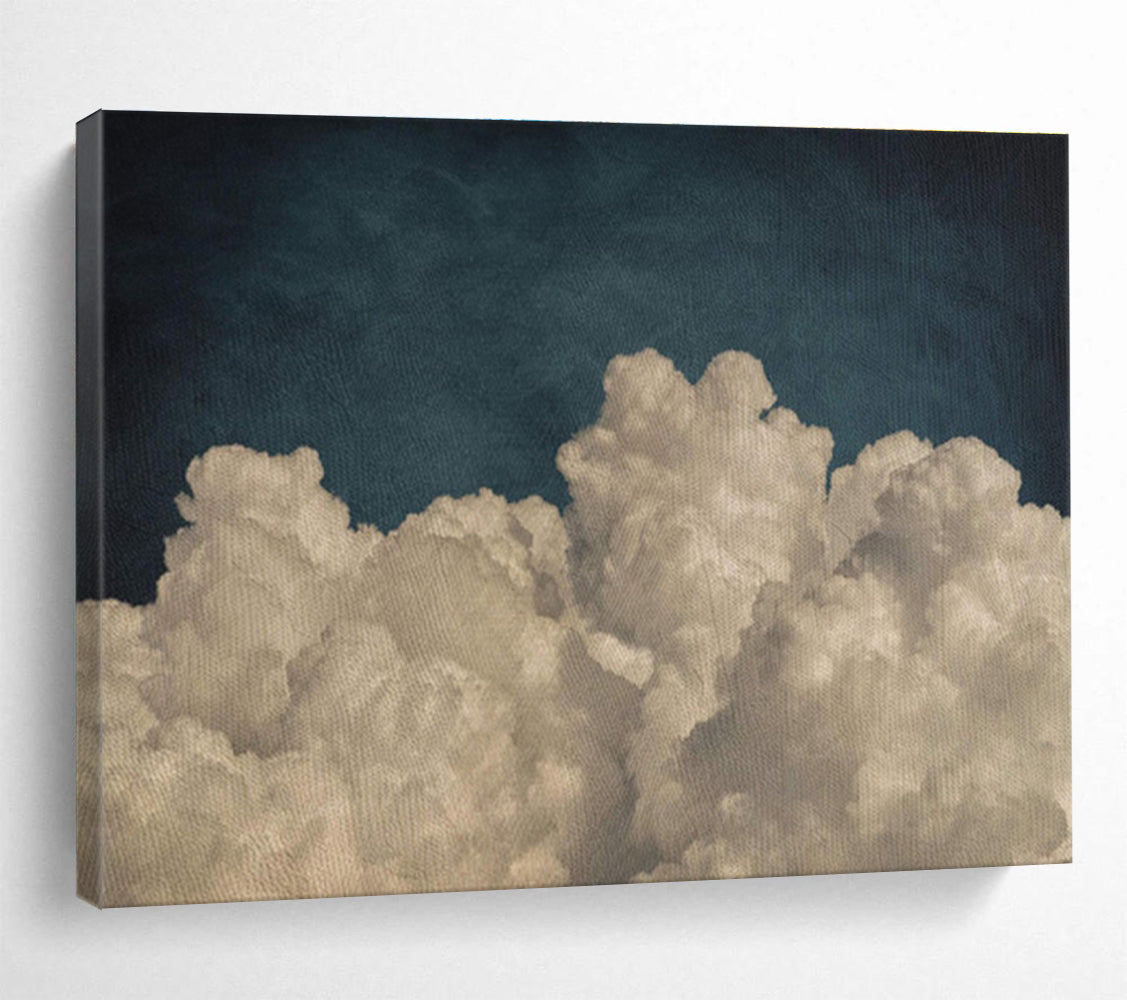 Soft Clouds Over Dark Sky Minimalist Landscape Painting On Canvas DKS124