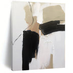 “Beige - Black Minimalist Shapes” - Beige, Black, White Abstract Painting On Canvas PS0504