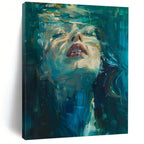 “Blue - Green Underwater Portrait” - Impasto Abstract Painting On Canvas PT1183