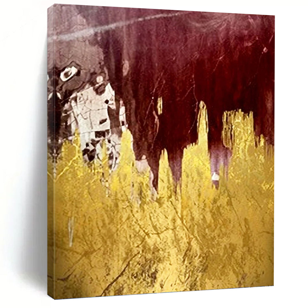 “Burgundy - Gold Abstract” - Abstract Expressionist Painting On Canvas PT1336