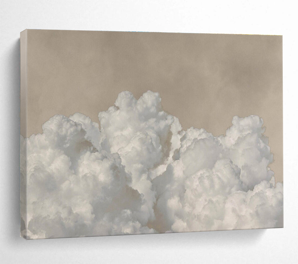 Fluffy Clouds Over Beige Sky Minimalist Landscape Painting On Canvas DKS126
