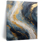 “Blue and Gold Marble” - Abstract, Opulent - Themed Painting On Canvas PT1599