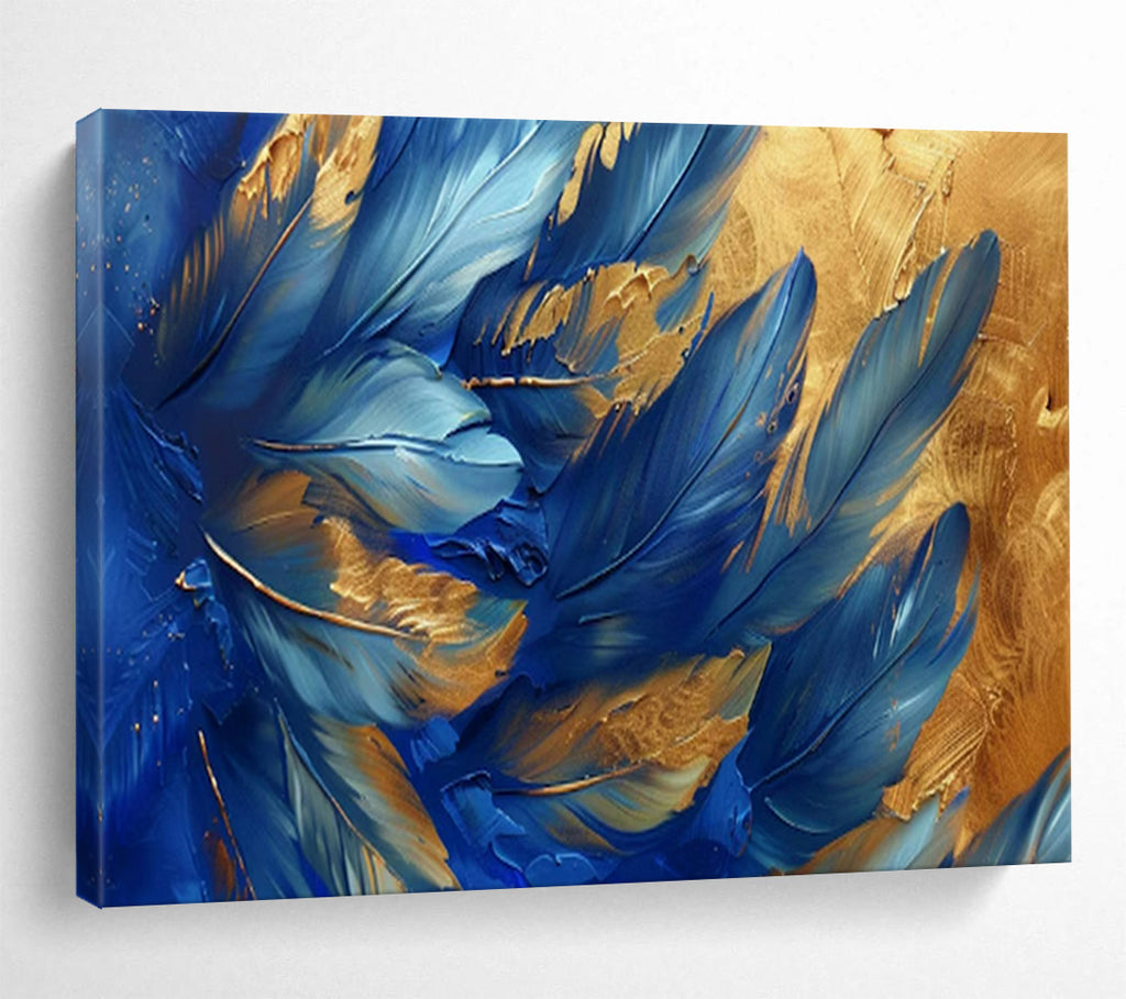 “Blue Feathers & Gold Highlights” - Abstract Nature - Painting On Canvas PT1708