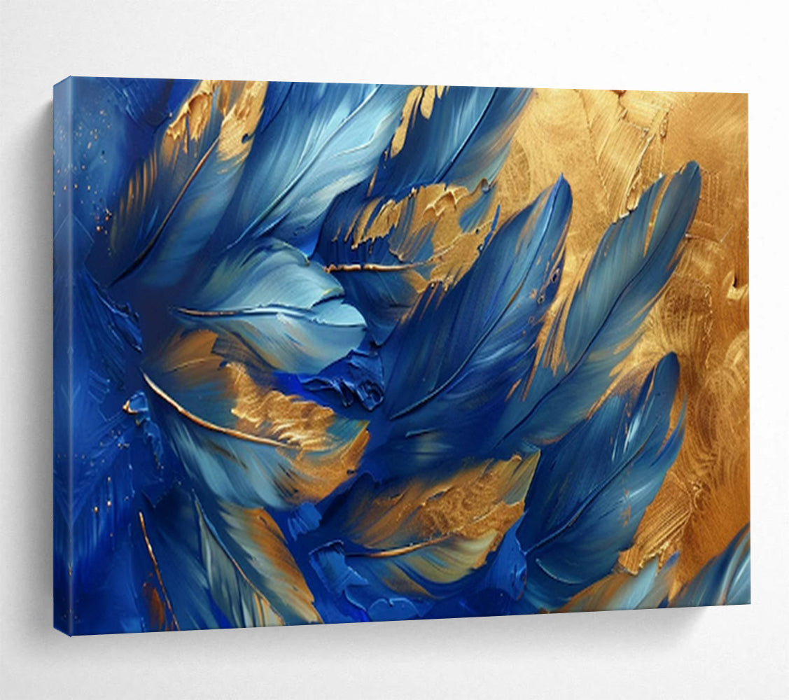 “Blue Feathers & Gold Highlights” - Abstract Nature - Painting On Canvas PT1708