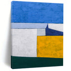 “Blue - Yellow Geometric Blocks” - Clean Lines Abstract Painting On Canvas PT1095
