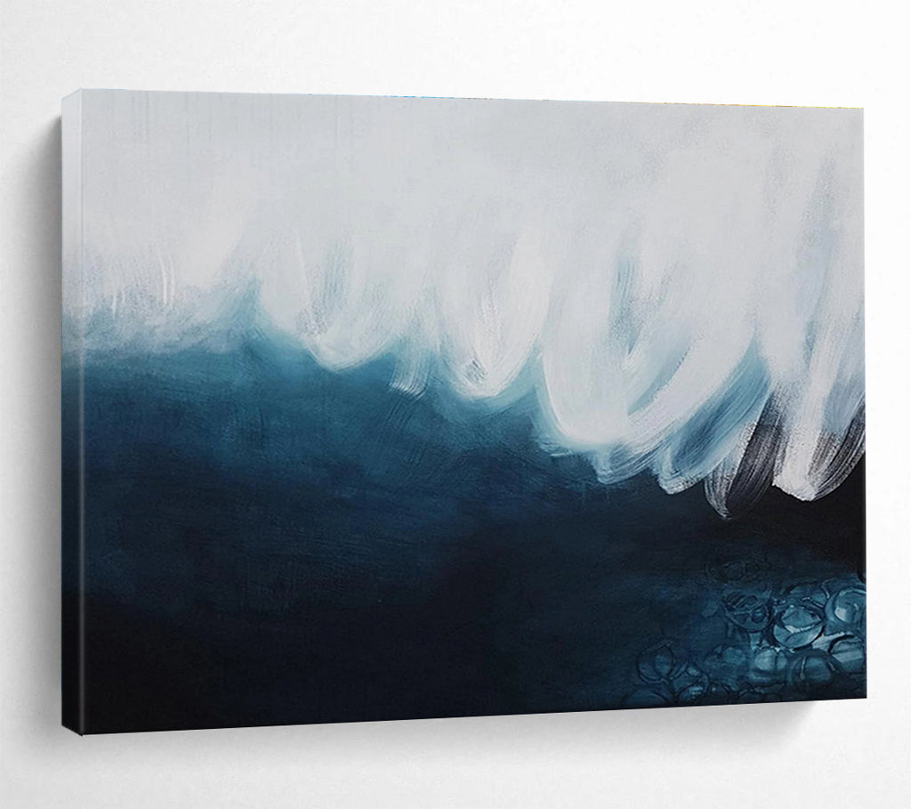 Blue & White Wave Abstract Painting On Canvas DKS039