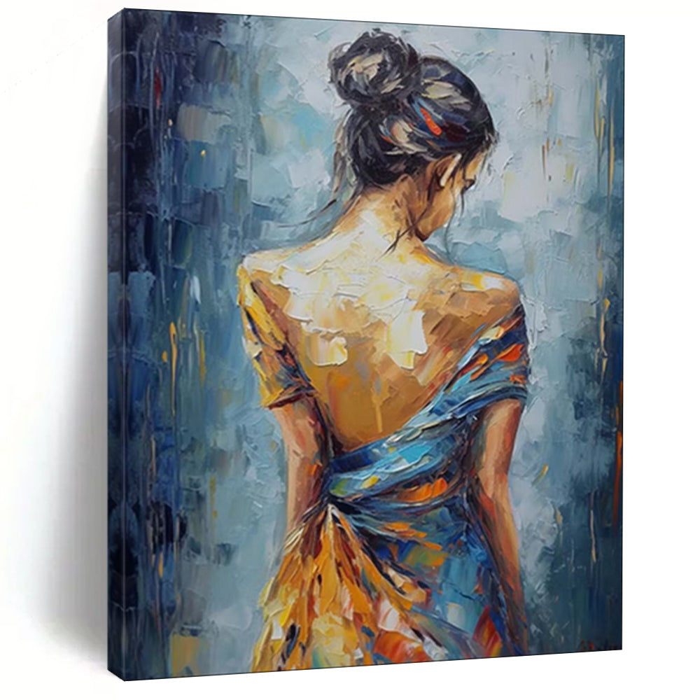 “Impasto Portrait of a Woman in Colorful Dress” - Impasto Figurative Painting On Canvas PT1909
