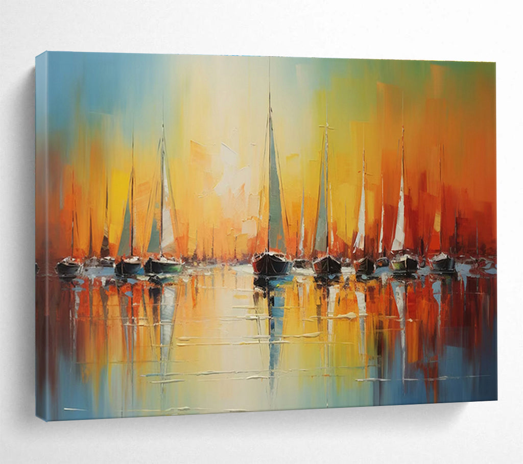 “Impasto Sailboat Sunset” - Impasto Oil Seascape Painting On Canvas DKS864