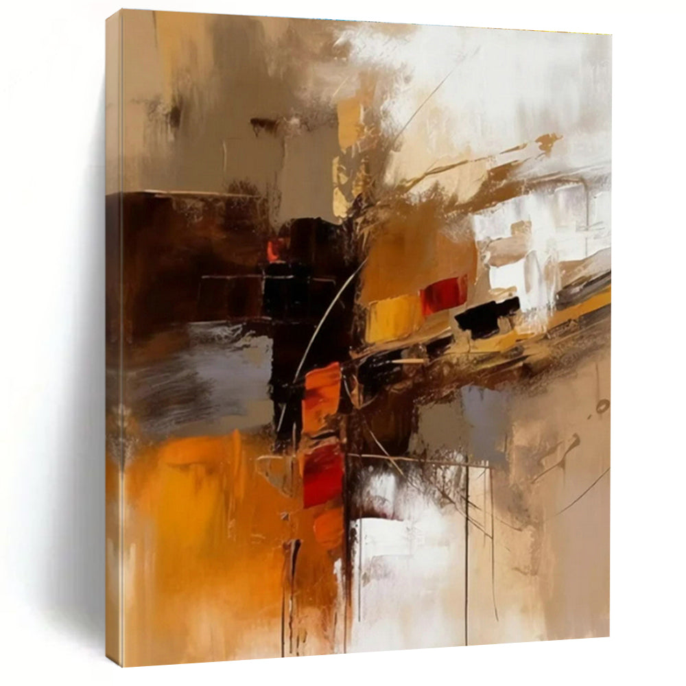 “Warm - Toned Abstract Cityscape” - Brown, Orange, Red Abstract Urban Painting PS0598