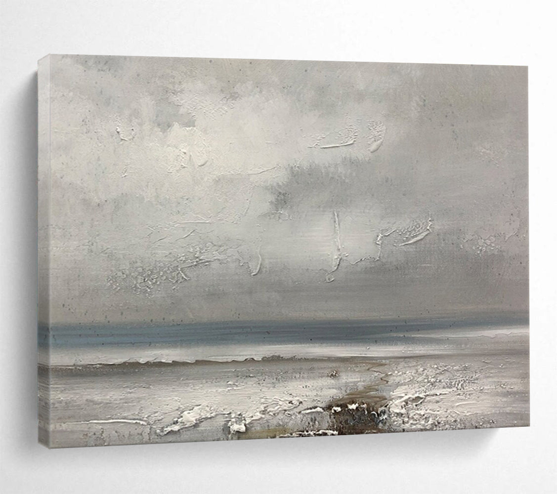 “Gray - Blue Textured Seascape” - Abstract Landscape Painting On Canvas PT265