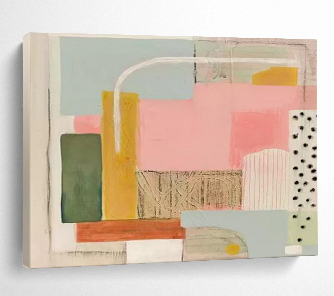 “Pastel Geometric Collage” - Modern Abstract Painting On Canvas PT204