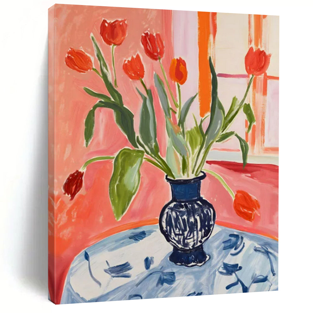 “Vibrant Tulip Bouquet” - Post - Impressionist Still - Life Painting On Canvas PT2229