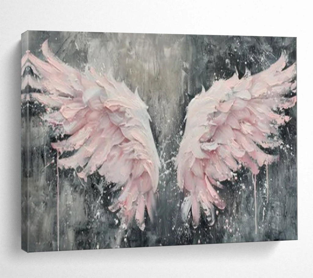“Pink Wings on Gray” - Textured Pink “Angelic Wings” Painting On Canvas PT1618
