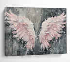 “Pink Wings on Gray” - Textured Pink “Angelic Wings” Painting On Canvas PT1618