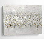“White & Gold Floral Impasto” - Elegant Textured Painting On Canvas PT214