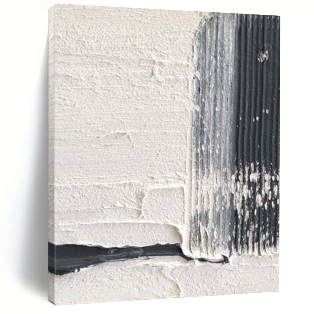“White and Black Textured Edge” - Industrial - Minimalist Painting On Canvas DS366