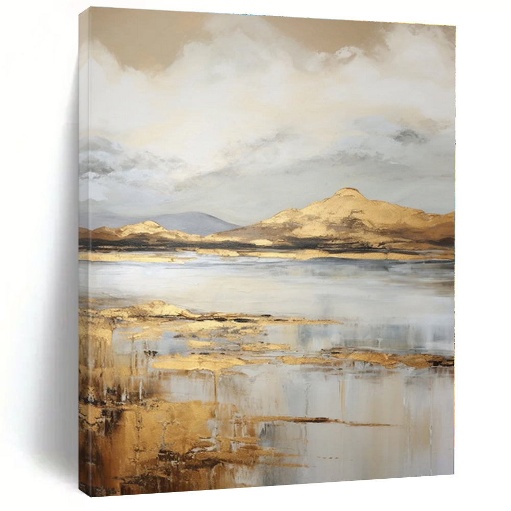 Gold, Beige, Gray with Landscape "Golden Horizons" Landscape Painting On Canvas PS1256