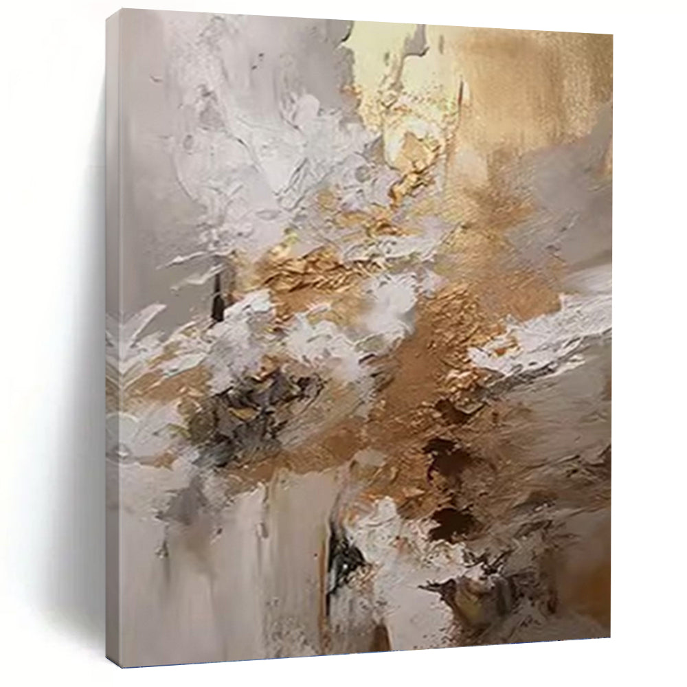 “White - Gold Abstract Textures” - Textured Abstract Painting On Canvas PT1246