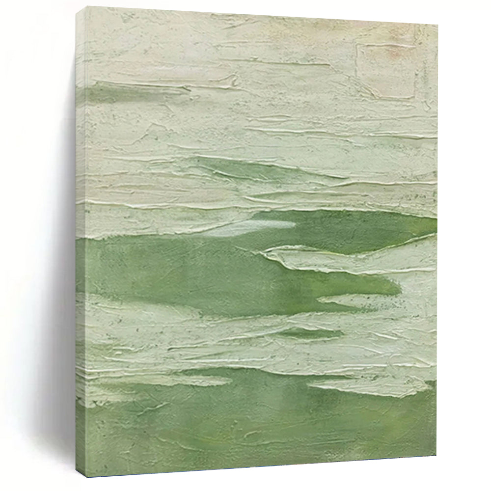 “Textured Green - White Layers” - Impasto Abstract Painting On Canvas PT1217