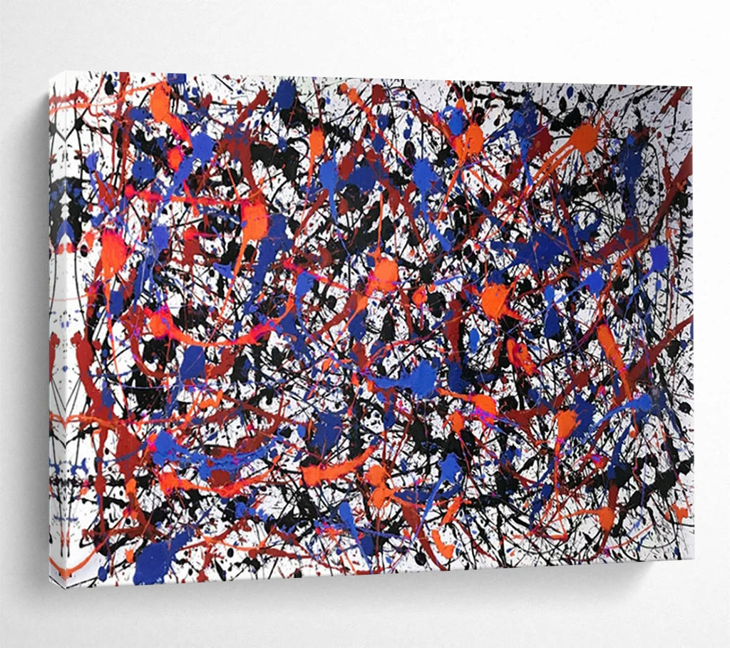 “Blue - Red - Black Splatter” - Abstract Action - Painting On Canvas PT1728