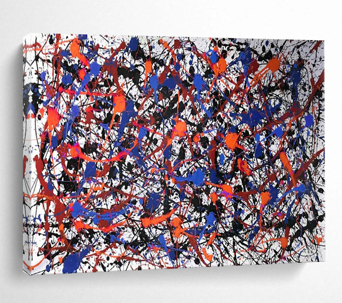 “Blue - Red - Black Splatter” - Abstract Action - Painting On Canvas PT1728