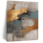 “Gold & Blue Abstract” - Warm Metallic & Cool Tones Painting On Canvas DS136