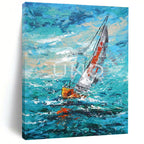 Impasto Sailboat on Blue Sea, "Sailing Impression" – Impressionistic Seascape Painting On Canvas PS0915