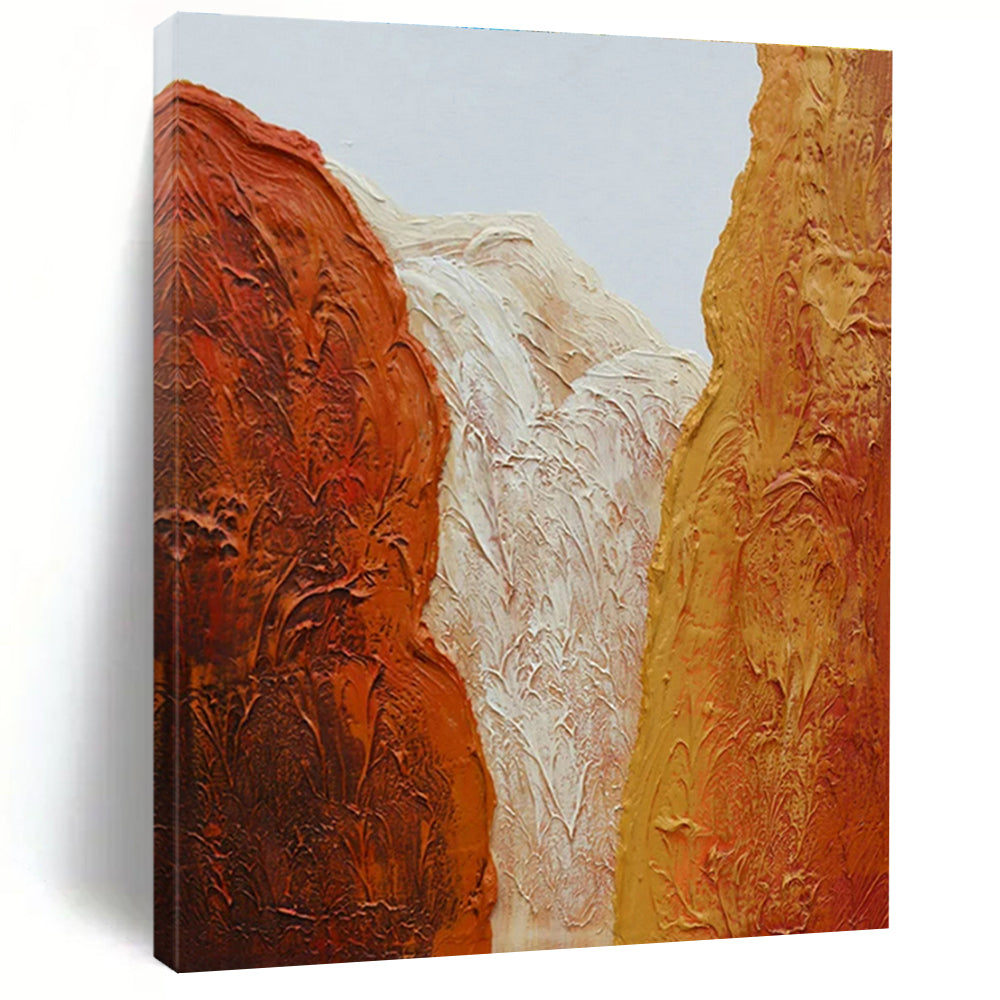 “Textured Mountain Peaks” - Orange, Red, Beige Abstract Landscape Painting On Canvas PS0648