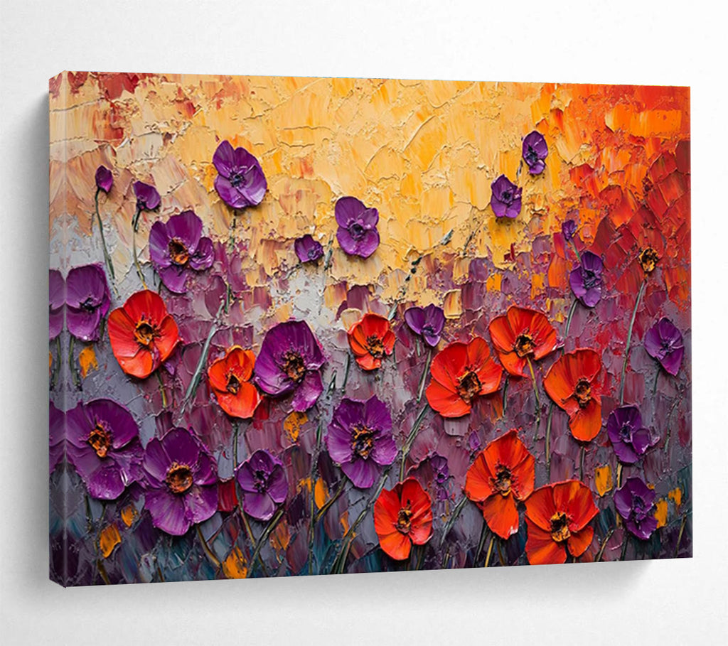 “Purple - Red Poppies Burst” - Impasto Oil Painting on Canvas DKS901