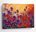 “Purple - Red Poppies Burst” - Impasto Oil Painting on Canvas DKS901