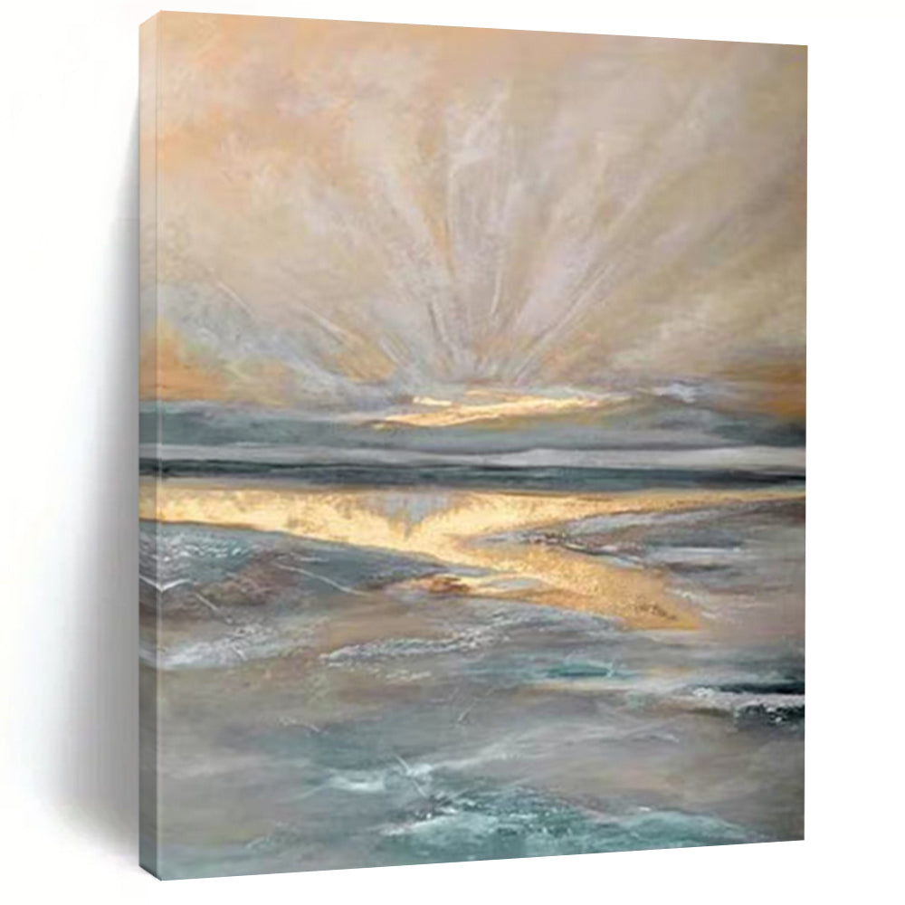 “Ethereal Coastal Glow - Soft Tones & Golden Reflections” Painting On Canvas DS264