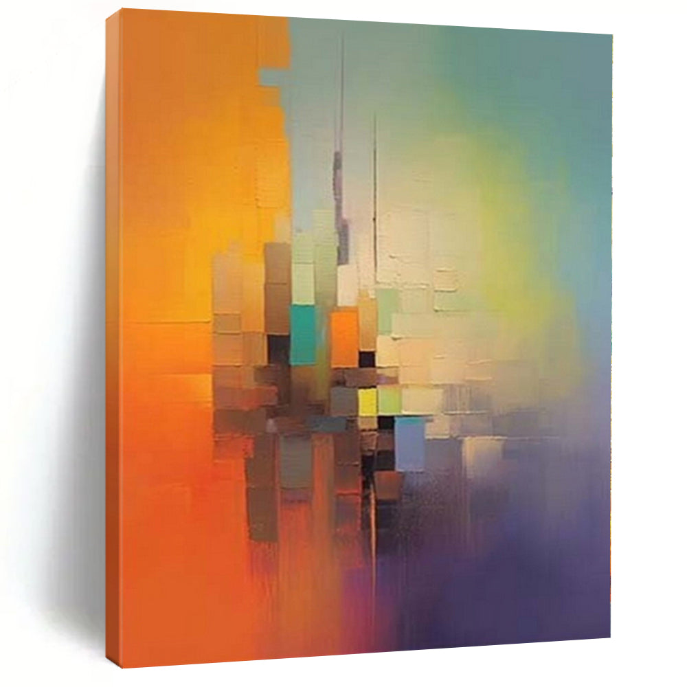 “Color - Blocked Cityscape in Warm Hues” - Gradient Abstract Painting On Canvas PS0234