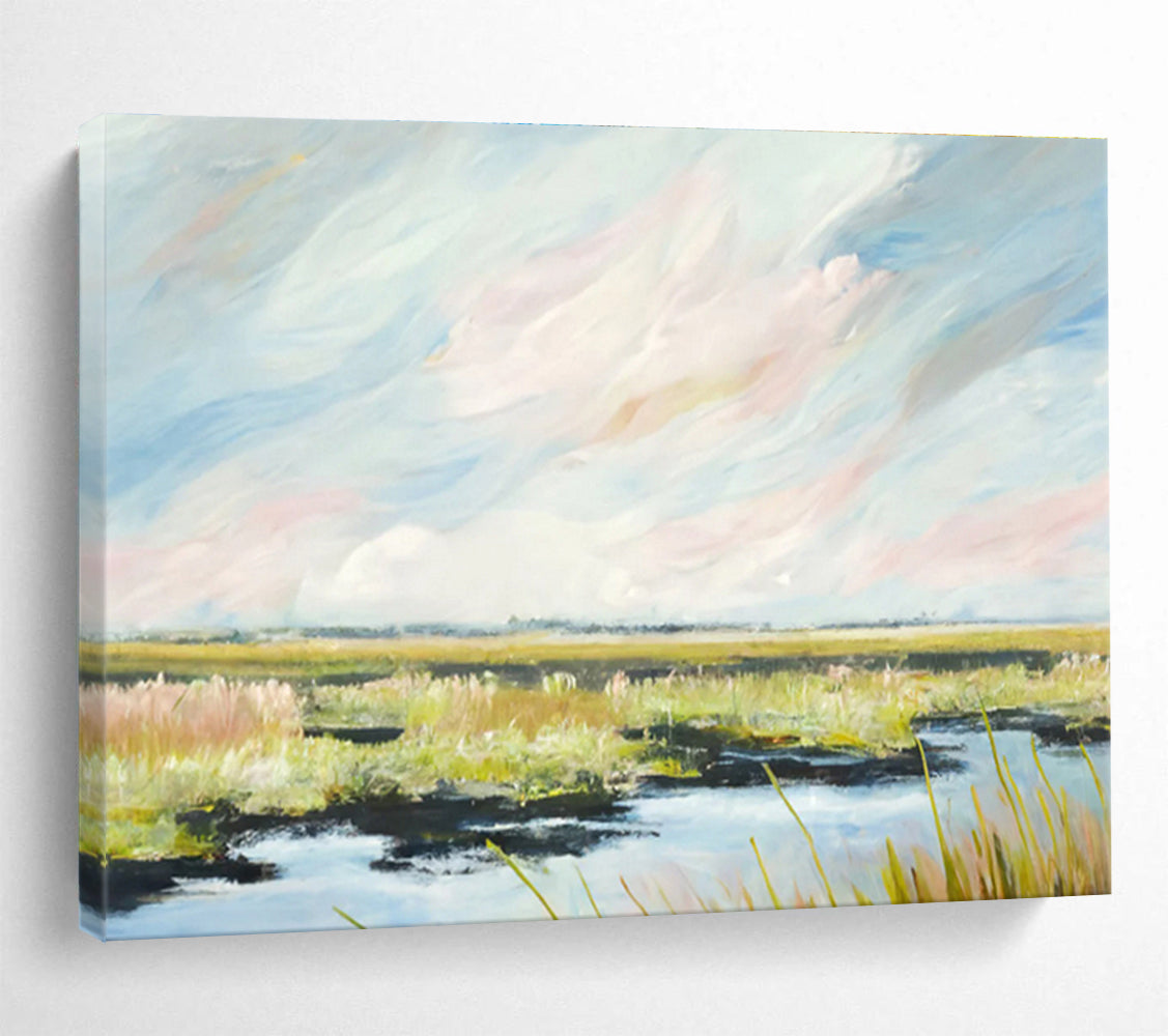 Marshland Skies - Marsh Landscape Oil Painting, Fit for Office & Conservatory DKS664
