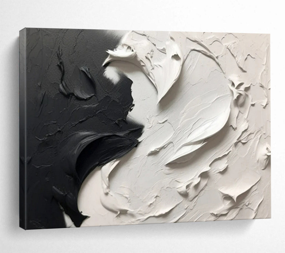 “Black - White Textured Contrast” - Abstract Impasto - Painting On Canvas PT1729