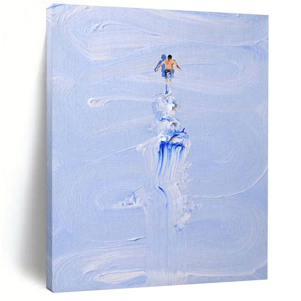 “Blue and White Figure on Wave” - Surreal Sea Adventure Painting On Canvas DS327