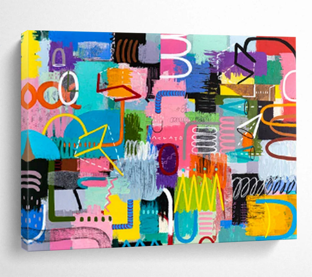 “Vibrant Mixed Shapes and Patterns” Pop Art Inspired Abstract Painting On Canvas PT1811