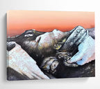 Snow - Capped Mountains & Orange Sky: Abstract Landscape Painting for Mountain - Themed Lounge & Art Gallery DKS651