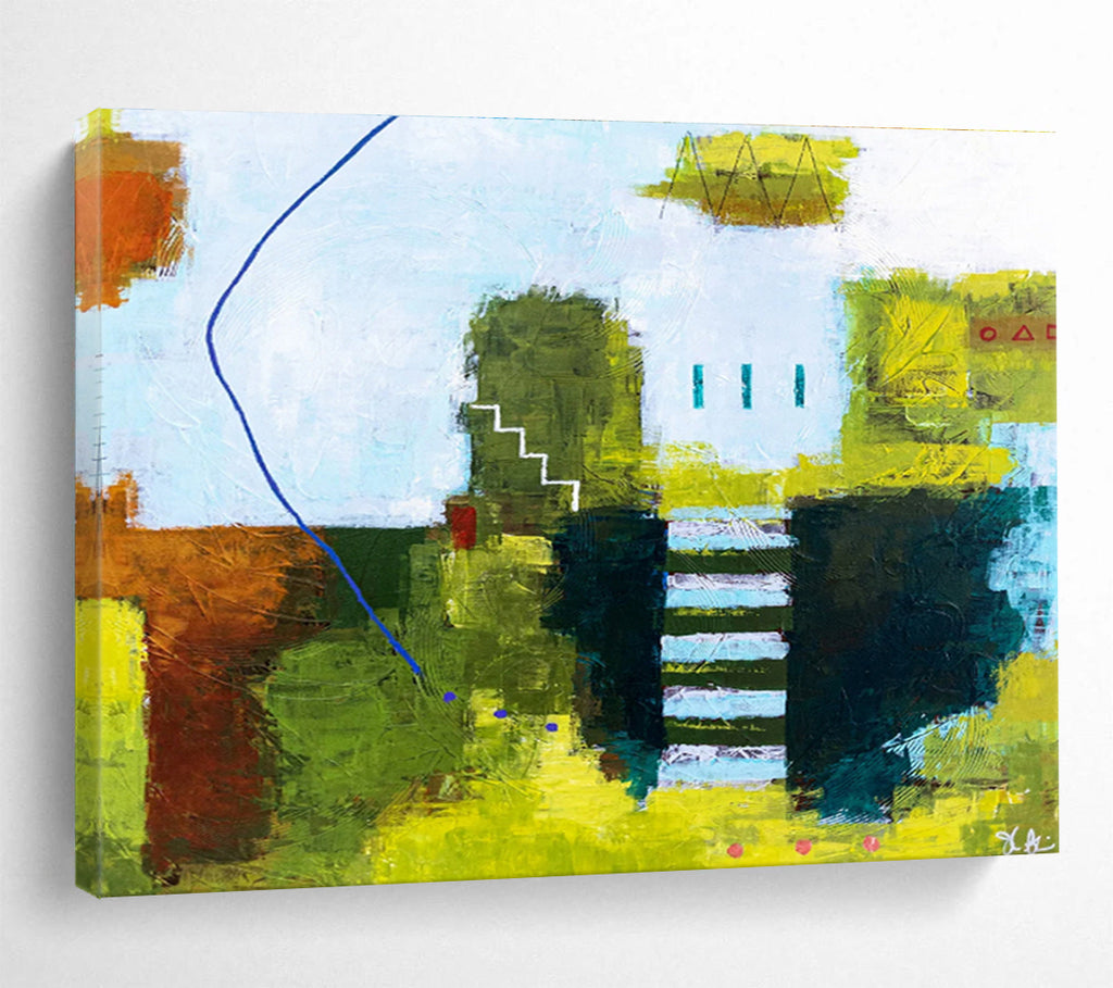 “Green And Blue Abstract Landscape” - Abstract Painting On Canvas DKS561