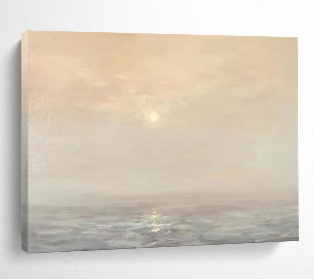 “Peach - Gray Sunset Ocean” - Soft Hues “Dusk Glow” Painting On Canvas PT1669