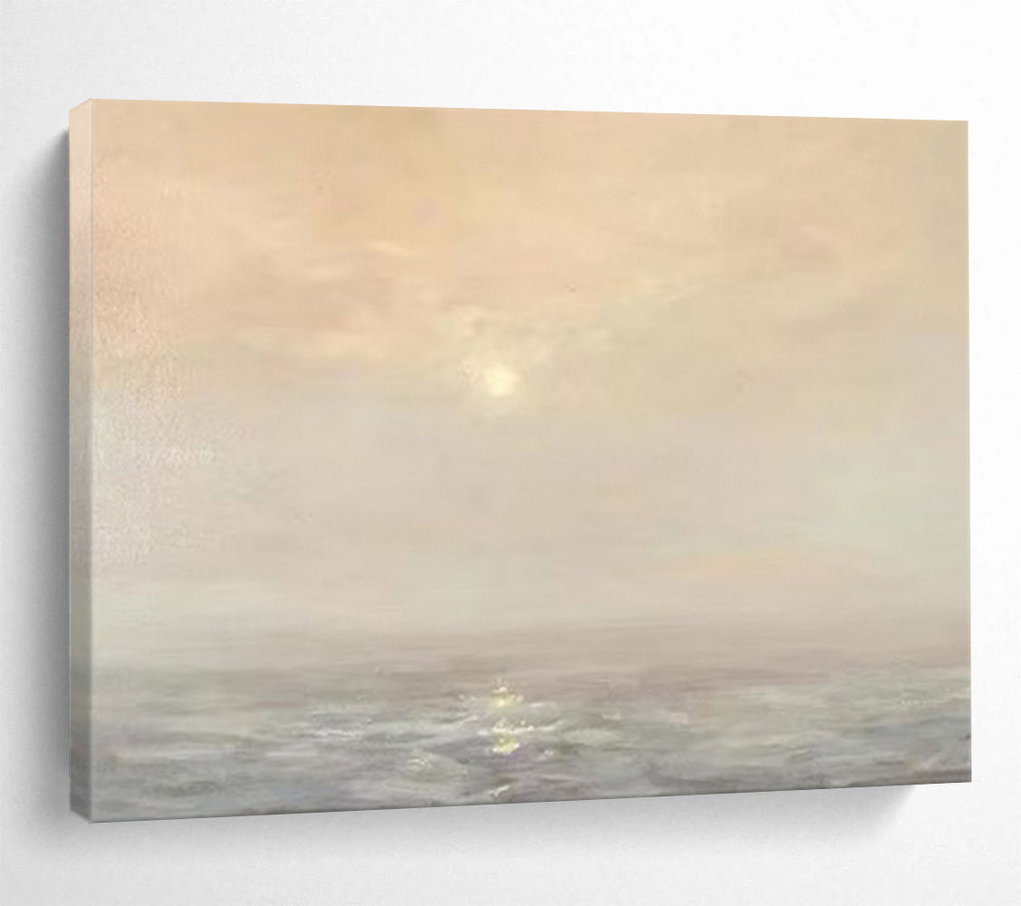 “Peach - Gray Sunset Ocean” - Soft Hues “Dusk Glow” Painting On Canvas PT1669