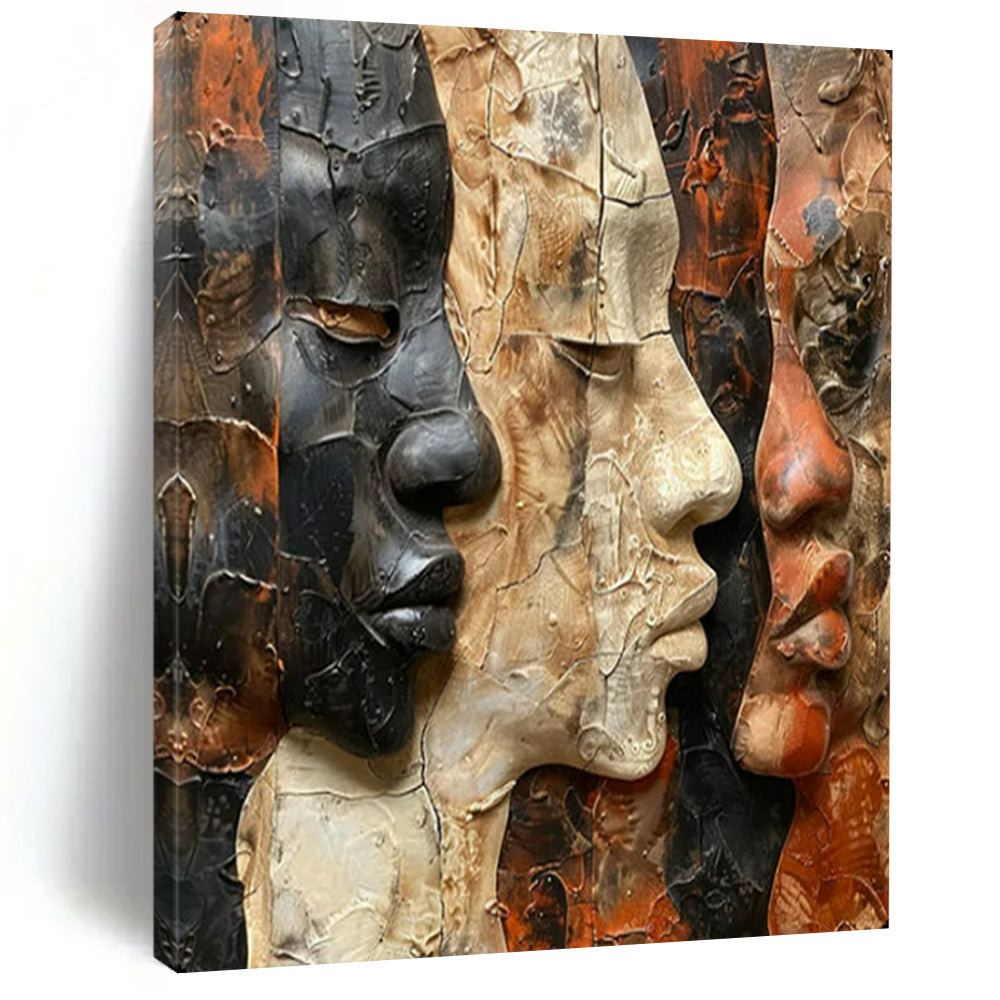 Faces in Relief Mixed - Media Textured Portraits, Painting On Canvas PT2157