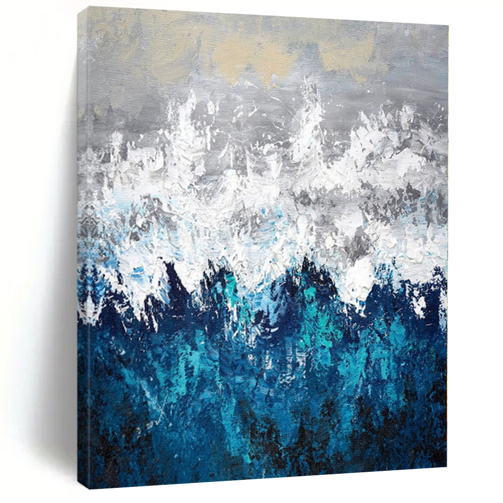 “Grey - Blue Abstract Mountain - like Scene” - Impressionistic Abstract Painting On Canvas PS0286