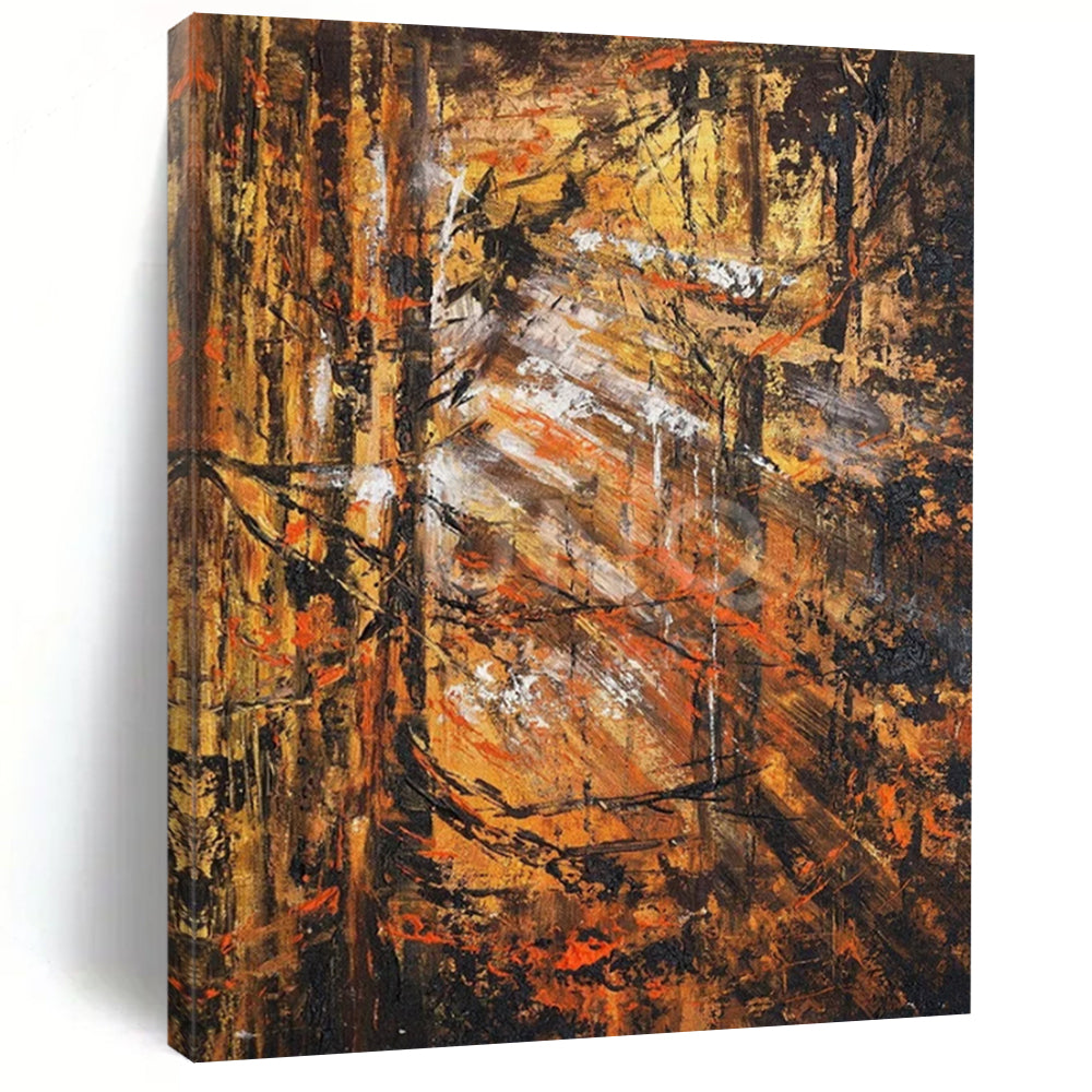 Rustic Orange - Brown Abstract Forest, "Autumn Woods" – Abstract Landscape Painting On Canvas PS0921