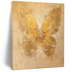 “Textured Gold Butterfly on Beige” - Abstract Insect Painting On Canvas PT1899