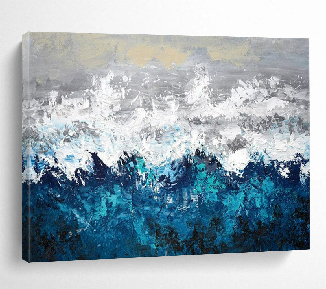 “Blue - Gold Abstract Blocks” - Mixed Media, Abstract PT1601
